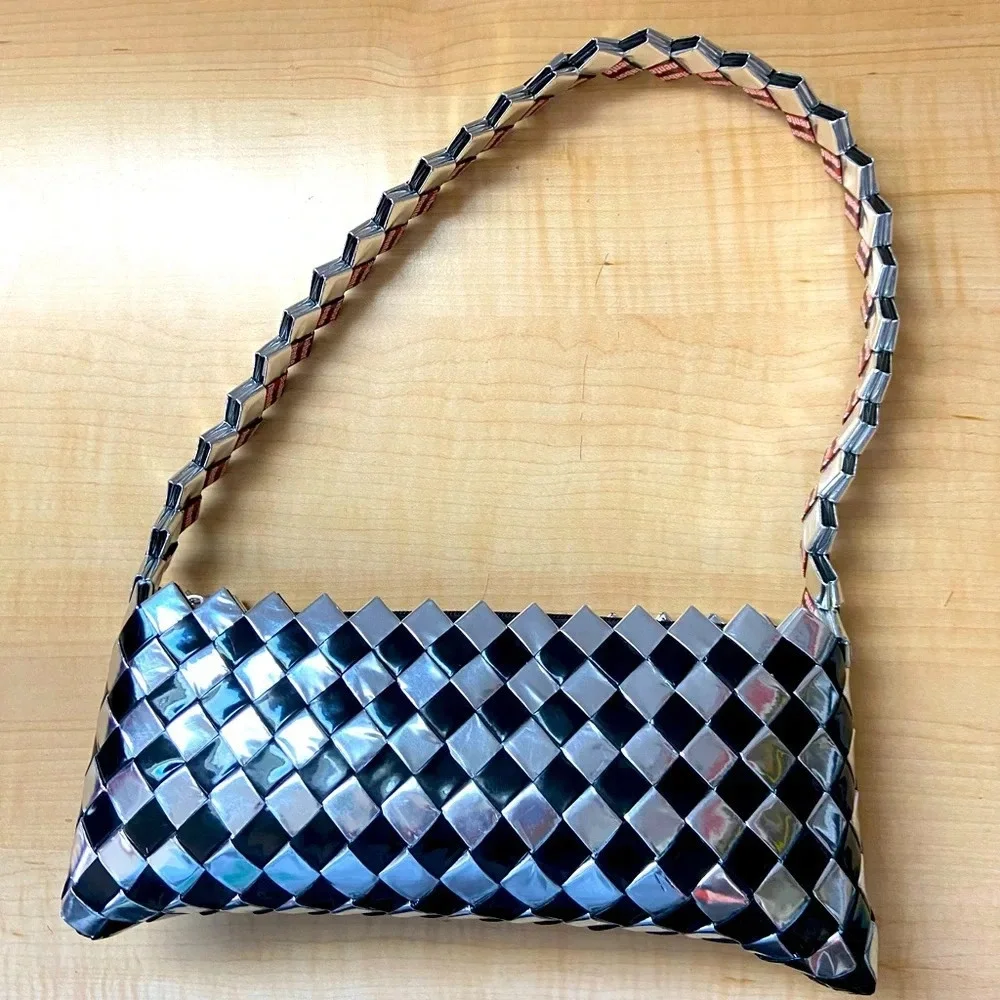 Mexican Candy Wrapper Handmade Zip top Shoulder Bag Purse Black and Silver